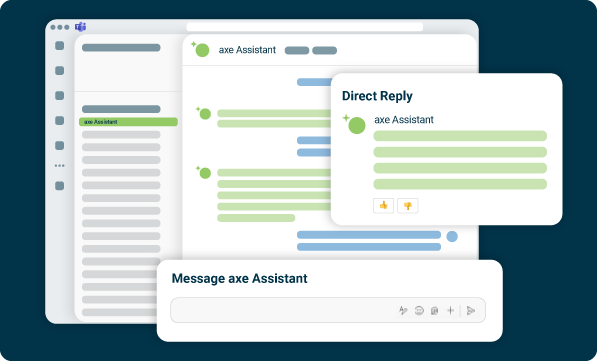 Axe Assistant illustration enabling a user to ask how to create an accessible radio button group from within Teams