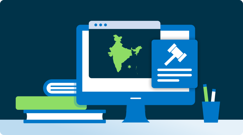 India outline alongside a legal gavel